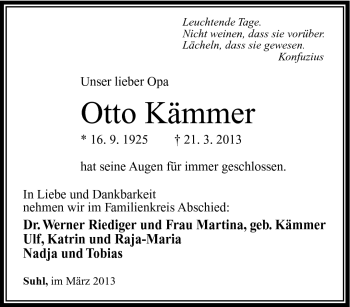 Traueranzeige von Otto Kämmer von Südthüringer Presse
