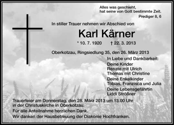 Traueranzeige von Karl Kärner von Frankenpost