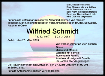 Traueranzeige von Wilfried Schmidt von Frankenpost