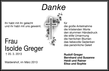 Traueranzeige von Isolde Greger von Frankenpost