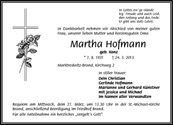 Traueranzeige von Martha Hofmann von Frankenpost