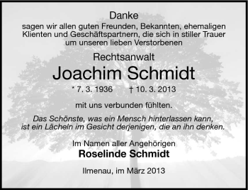 Traueranzeige von Joachim Schmidt von Südthüringer Presse