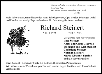 Traueranzeige von Richard Steinert von Neue Presse Coburg