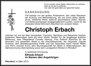 Traueranzeige von Christoph Erbach von Südthüringer Presse
