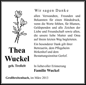 Traueranzeige von Thea Wuckel von Südthüringer Presse