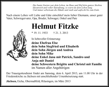Traueranzeige von Helmut Fitzke von Südthüringer Presse