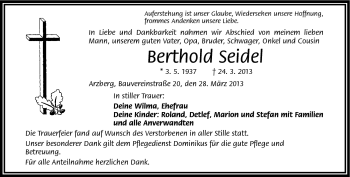 Traueranzeige von Berthold Seidel von Frankenpost