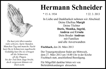 Traueranzeige von Hermann Schneider von Neue Presse Coburg