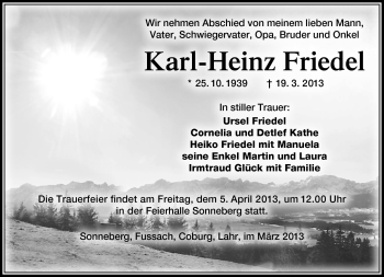 Traueranzeige von Karl-Heinz Friedel von Südthüringer Presse