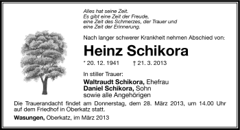 Traueranzeige von Heinz Schikora von Südthüringer Presse