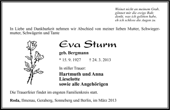 Traueranzeige von Eva Sturm von Südthüringer Presse