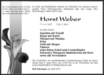 Traueranzeige von Horst Weber von Südthüringer Presse