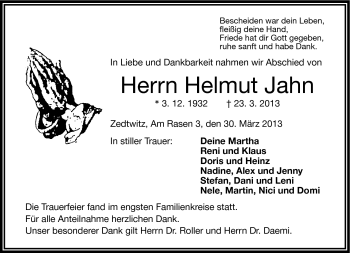 Traueranzeige von Helmut Jahn von Frankenpost