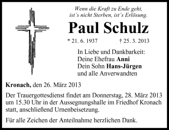 Traueranzeige von Paul Schulz von Neue Presse Coburg