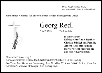 Traueranzeige von Georg Redl von Neue Presse Coburg