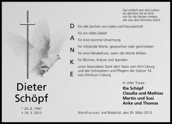 Traueranzeige von Dieter Schöpf von Neue Presse Coburg