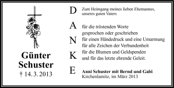 Traueranzeige von Günter Schuster von Frankenpost