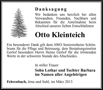 Traueranzeige von Otto Kleinteich von Südthüringer Presse