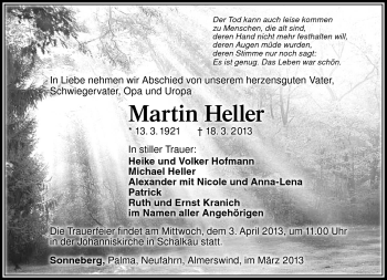 Traueranzeige von Martin Heller von Südthüringer Presse
