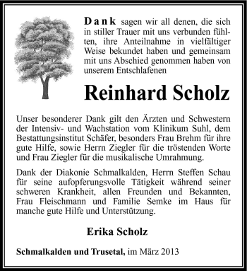 Traueranzeige von Reinhard Scholz von Südthüringer Presse