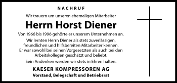 Traueranzeige von Horst Diener von Neue Presse Coburg