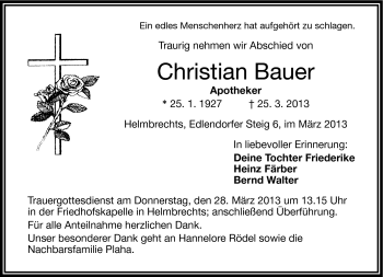 Traueranzeige von Christian Bauer von Frankenpost