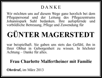 Traueranzeige von Günter Magerstedt von Südthüringer Presse