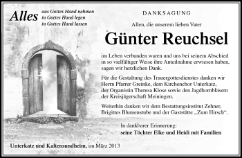 Traueranzeige von Günter Reuchsel von Südthüringer Presse