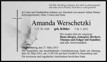 Traueranzeige von Amanda Werschetzki von Neue Presse Coburg