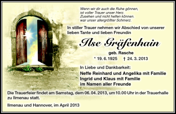 Traueranzeige von Ilse Gräfenhain von Südthüringer Presse