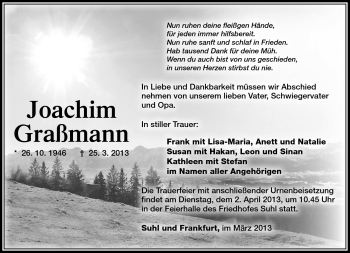 Traueranzeige von Joachim Graßmann von Südthüringer Presse