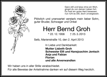 Traueranzeige von Bernd Grog von Frankenpost