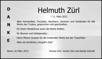 Traueranzeige von Helmuth Zürl von Neue Presse Coburg