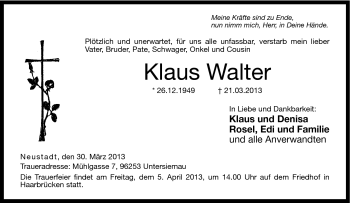 Traueranzeige von Klaus Walter von Neue Presse Coburg