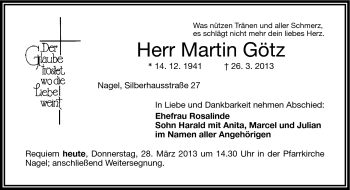 Traueranzeige von Martin Götz von Frankenpost