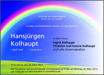 Traueranzeige von Hansjürgen Kolhaupt von Neue Presse Coburg