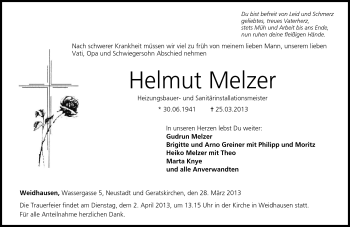 Traueranzeige von Helmut Melzer von Neue Presse Coburg
