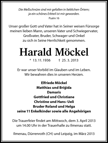 Traueranzeige von Harald Möckel von Südthüringer Presse