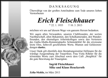 Traueranzeige von Erich Fleischhauer von Südthüringer Presse