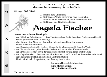 Traueranzeige von Angela Fischer von Südthüringer Presse