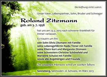 Traueranzeige von Roland Zitzmann von Südthüringer Presse