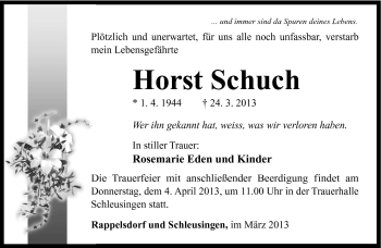 Traueranzeige von Horst Schuch von Südthüringer Presse