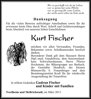 Traueranzeige von Kurt Fischer von Südthüringer Presse