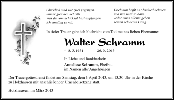 Traueranzeige von Walter Schramm von Südthüringer Presse