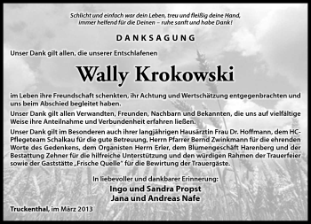 Traueranzeige von Wally Krokowski von Südthüringer Presse
