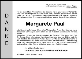 Traueranzeige von Margarete Paul von Südthüringer Presse