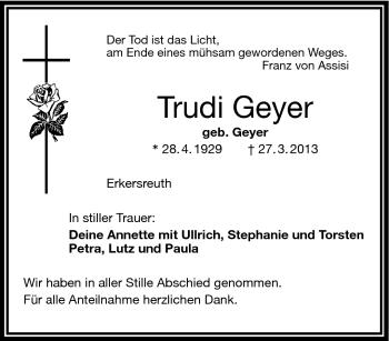 Traueranzeige von Trudi Geyer von Frankenpost