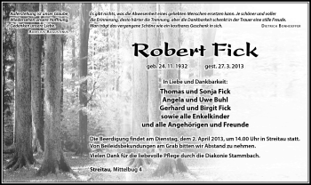 Traueranzeige von Robert Fick von Frankenpost