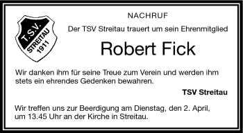Traueranzeige von Robert Fick von Frankenpost