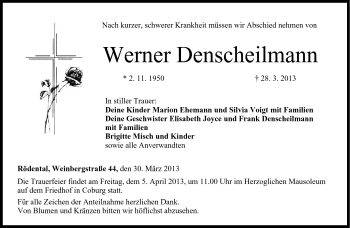 Traueranzeige von Werner Denscheilmann von Neue Presse Coburg